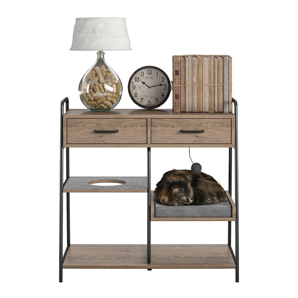 O'Malley Accent Table with Cat Bed, Rustic Oak - Rustic Oak - N/A