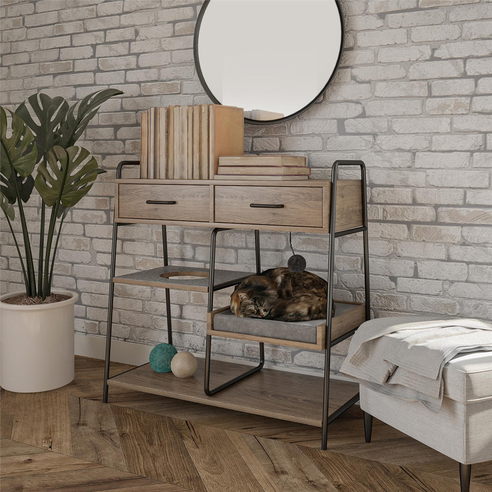 O'Malley Accent Table with Cat Bed, Rustic Oak - Rustic Oak - N/A